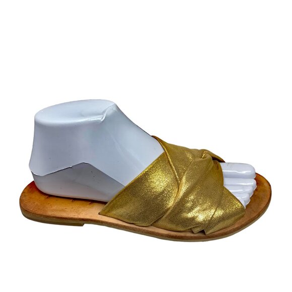 FREE PEOPLE Rio‎ Vista Gold Leather Sandal Slides - Picture 2 of 11